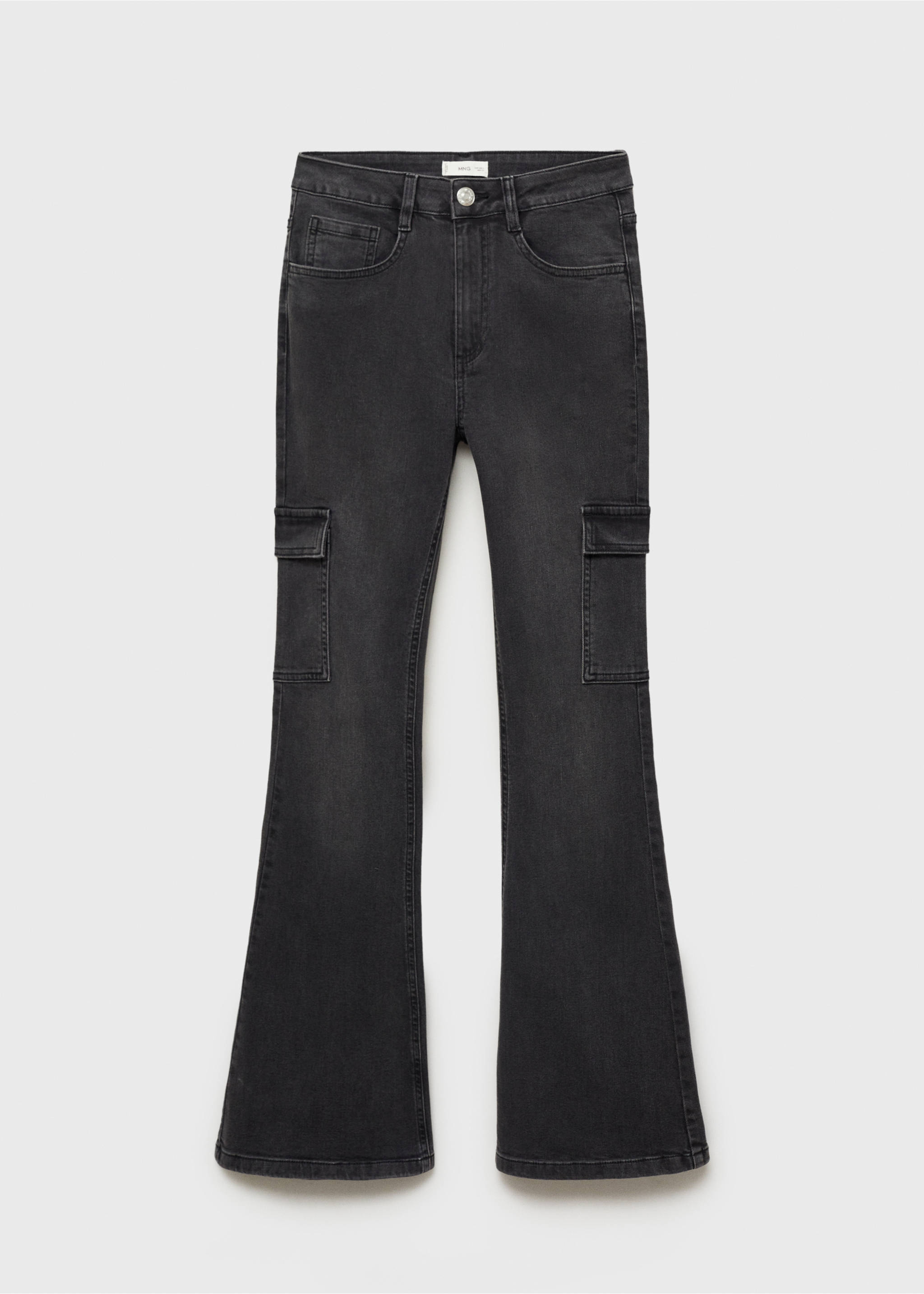 Flared cargo jeans - Article without model, Black denim. Ref: 87001076-00.