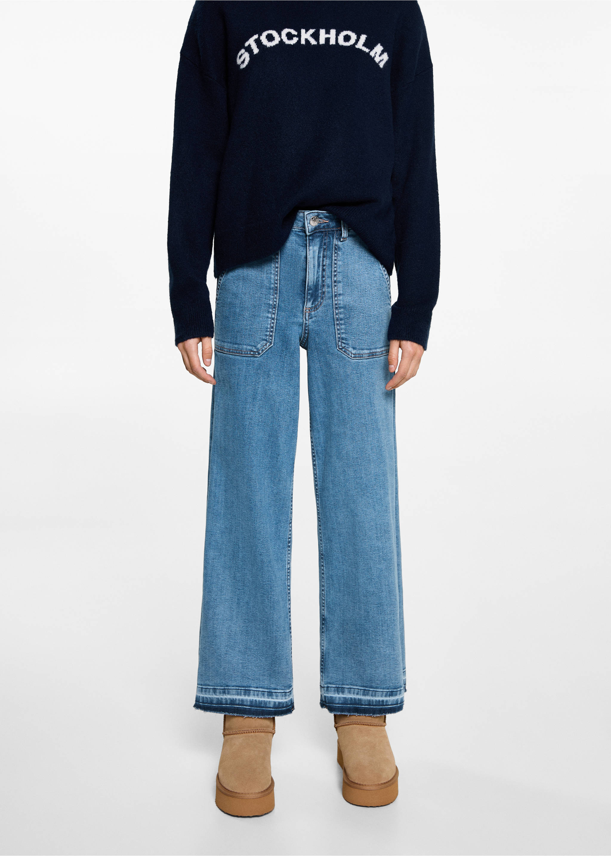 Culotte jeans with pockets - Details of the article 1, Medium Blue. Ref: 87001077-00.