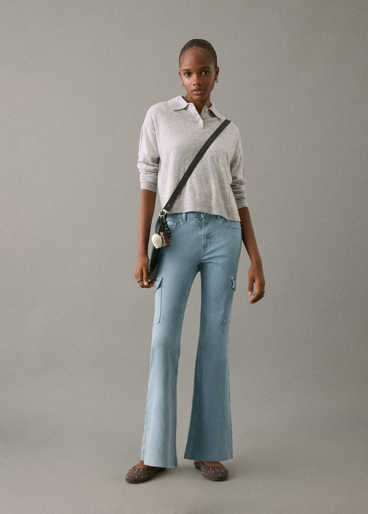 MANGO TEEN - Jean crop flare cargo bleu - XXS - Fille Teen