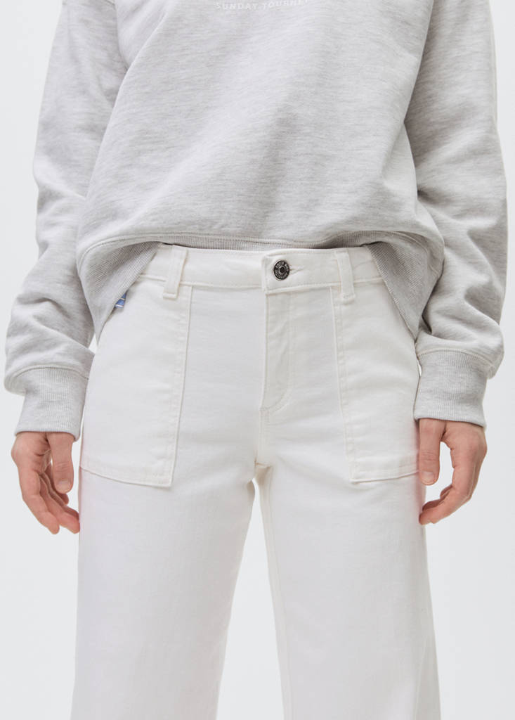 Wideleg low frayed hem jeans — White