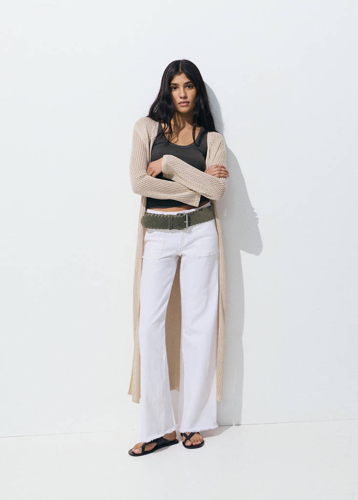 Wideleg low frayed hem jeans — White