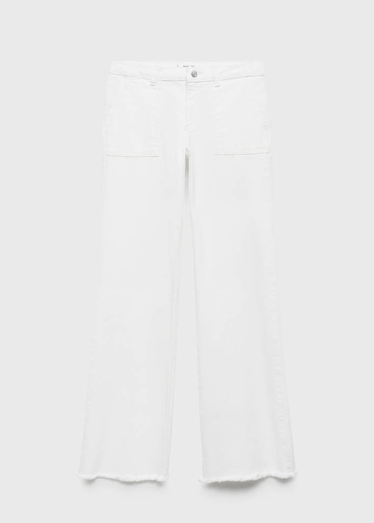 Wideleg low frayed hem jeans — White