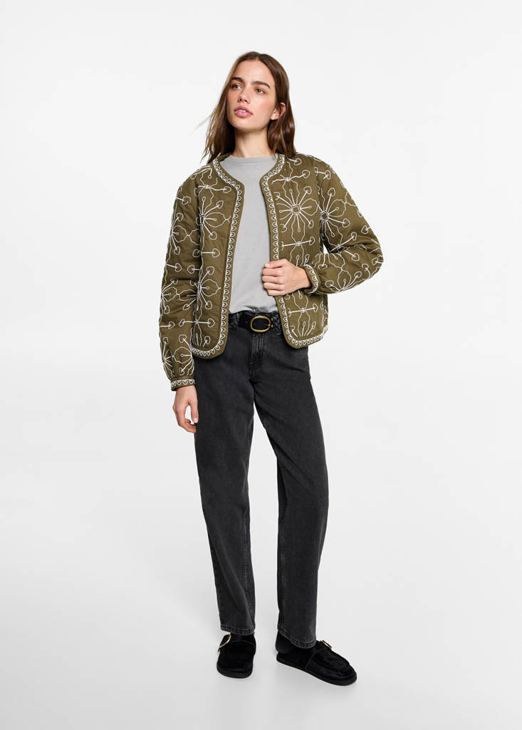 Straight-fit jeans with braided belt loops — Black denim