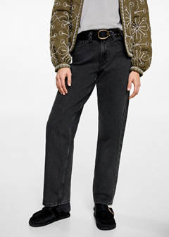 Straight-fit jeans with braided belt loops — Black denim 2