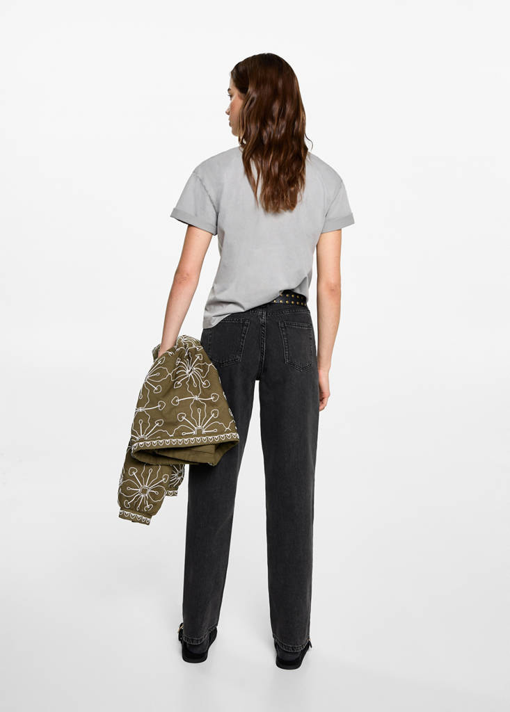 Straight-fit jeans with braided belt loops — Black denim