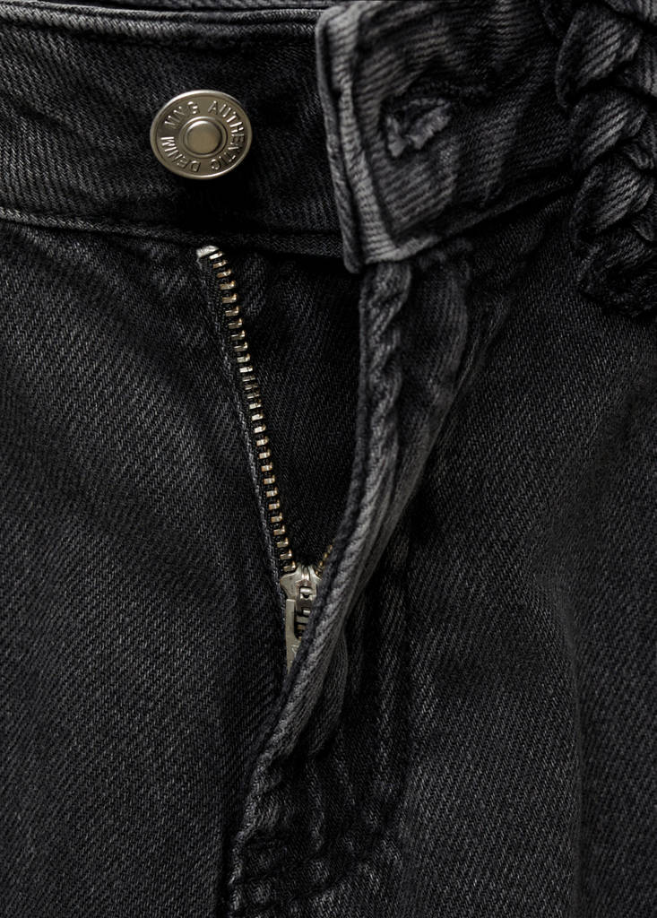 Straight-fit jeans with braided belt loops — Black denim