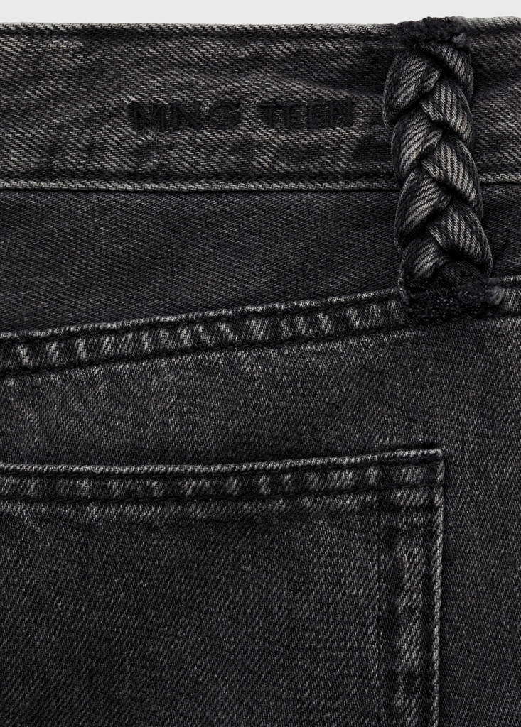 Straight-fit jeans with braided belt loops — Black denim