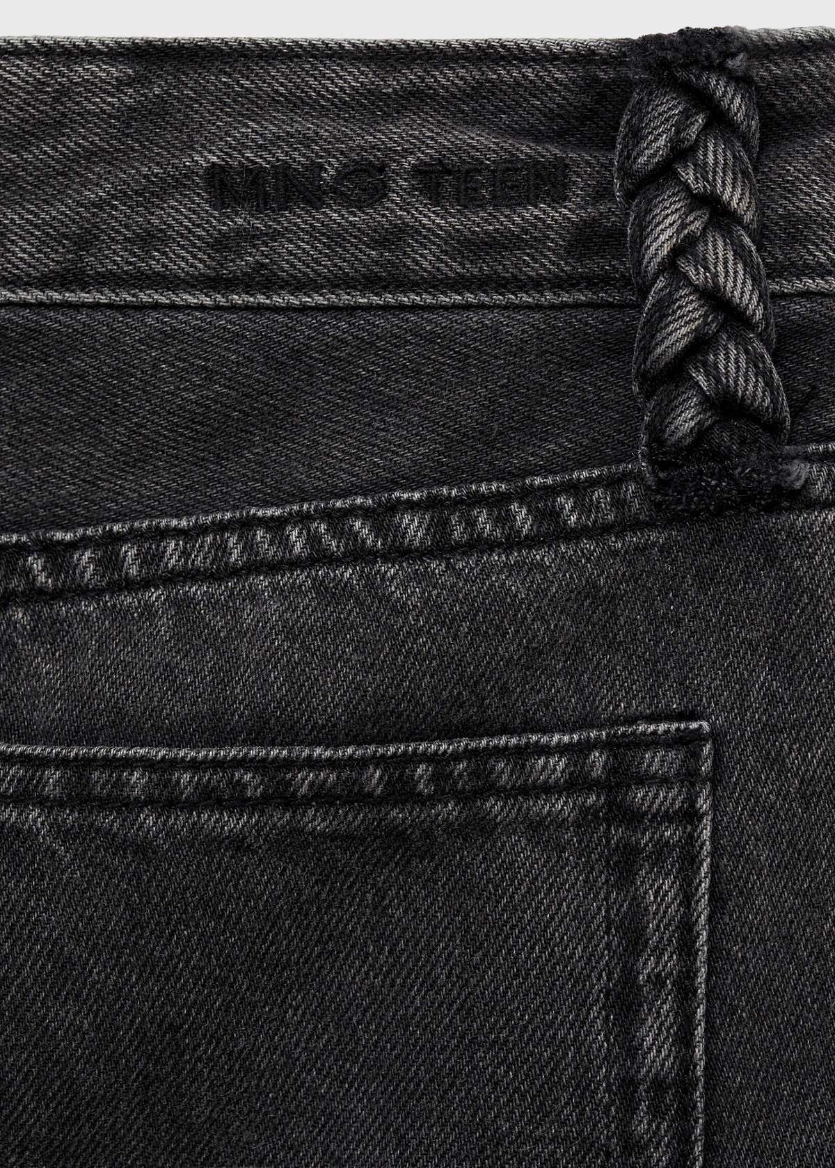 Straight-fit jeans with braided belt loops — Black denim