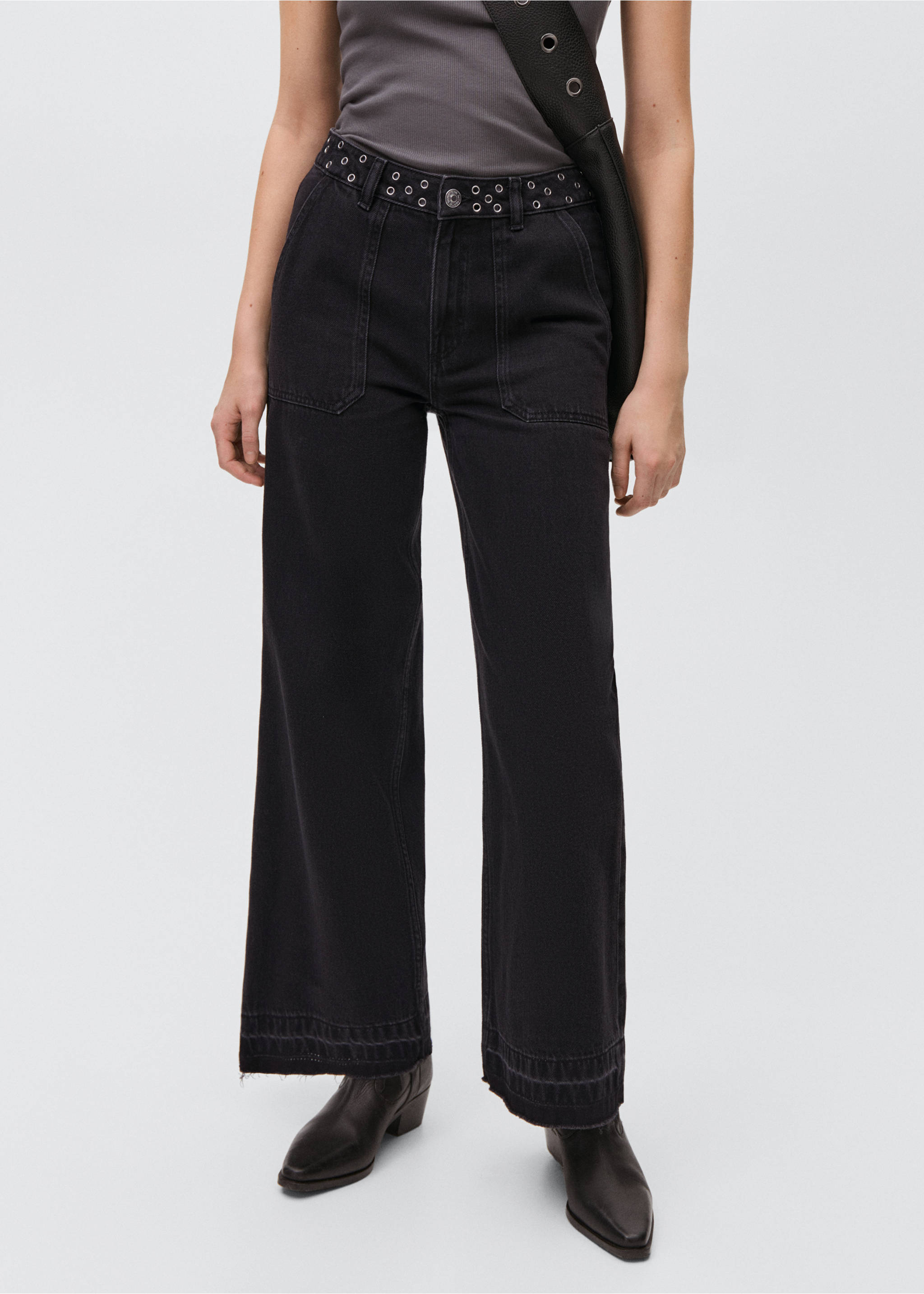Jeans wide leg - Medium plane, Black denim. Ref: 87001094-00.