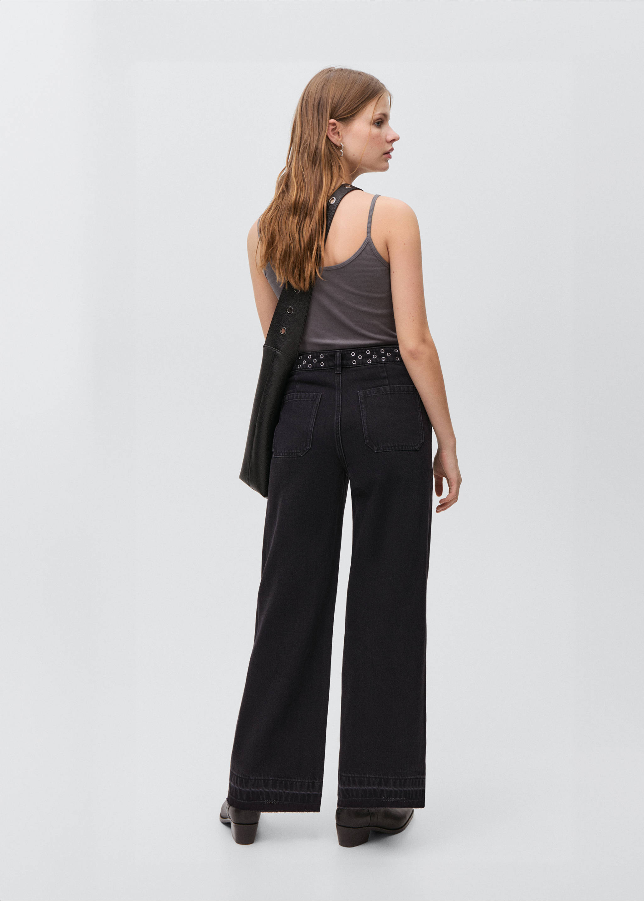 Jeans wide leg - Reverse of the article, Black denim. Ref: 87001094-00.