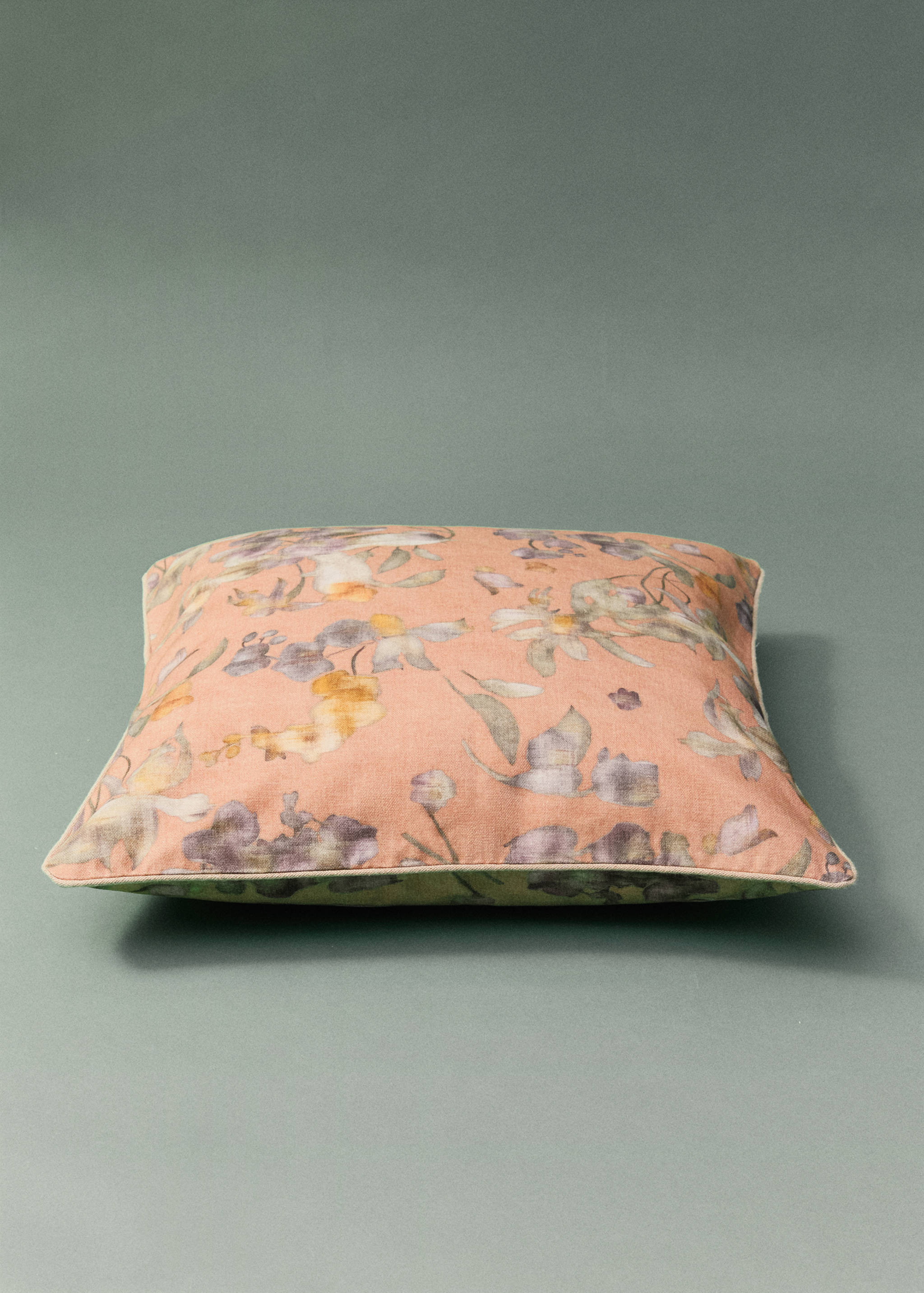 Cushion cover with floral-print trim 45x45 cm - General plane