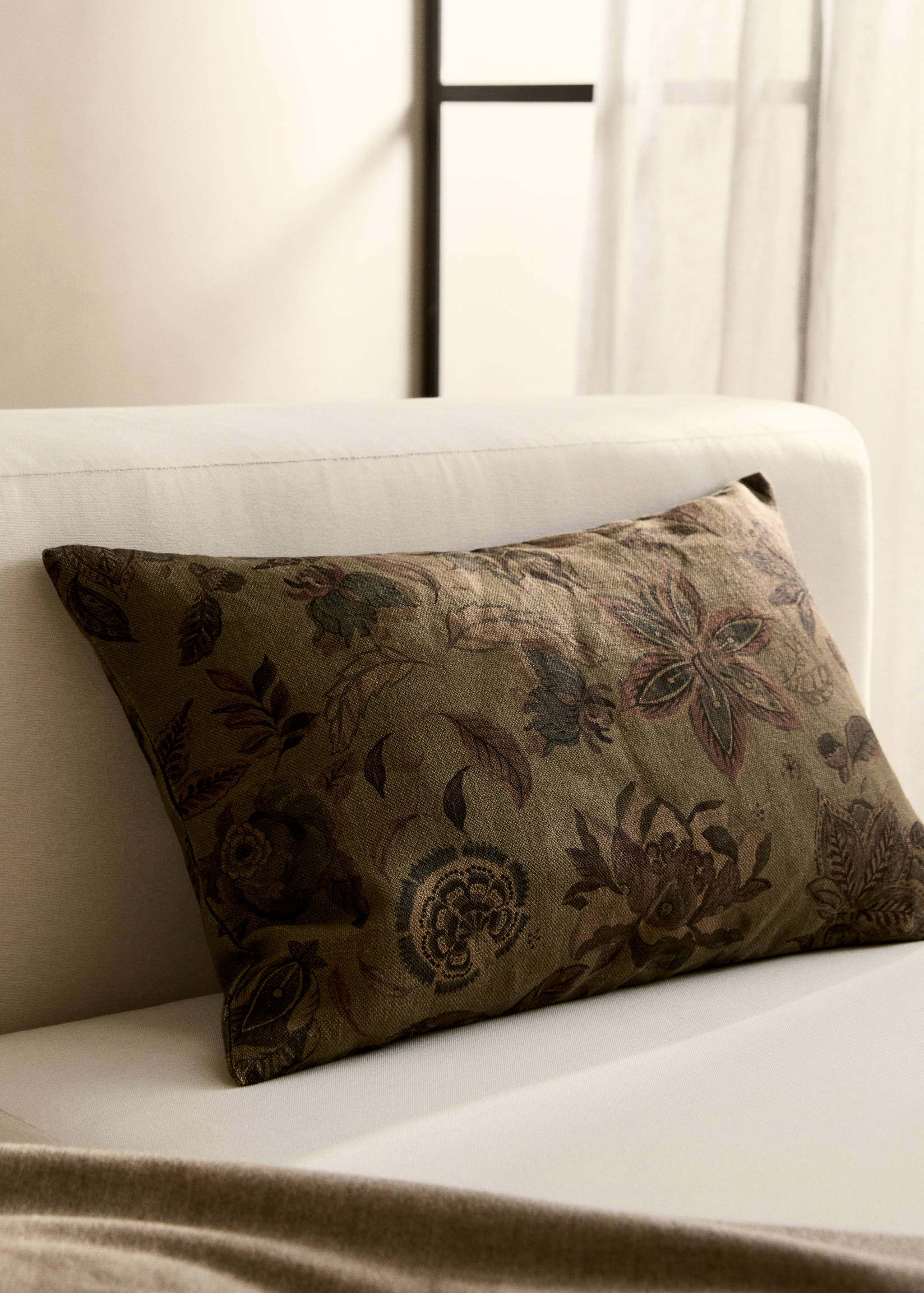 Linen floral-print cushion cover 40x60 cm - General plane