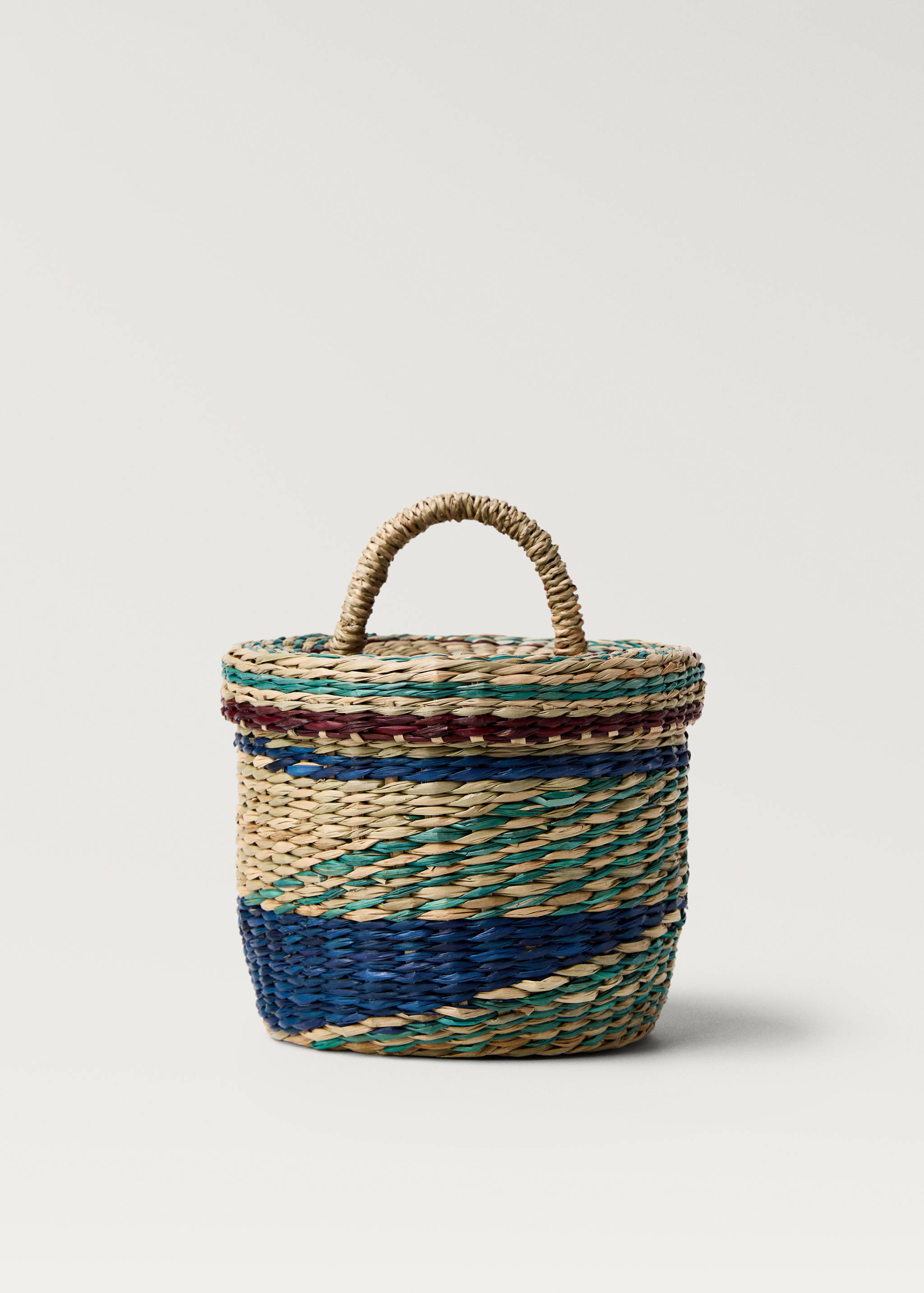 Panier en jonc de mer coloré avec petit couvercle - Article sans modèle