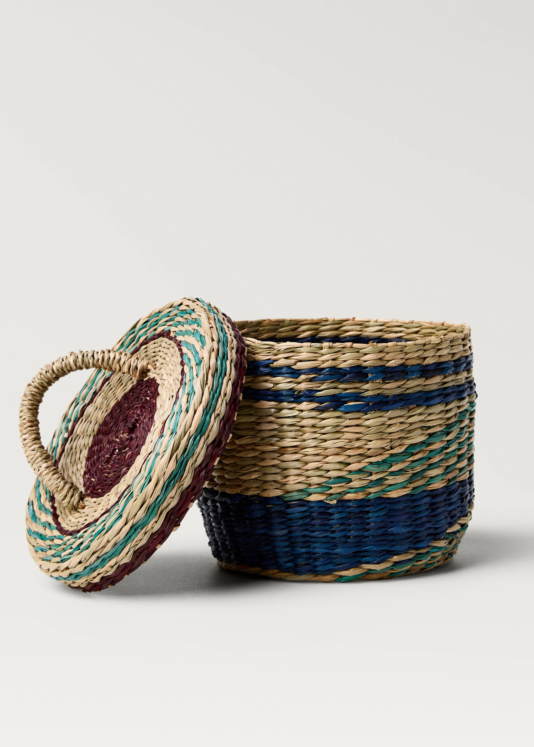 Panier en jonc de mer coloré avec petit couvercle - Détail de l'article 1