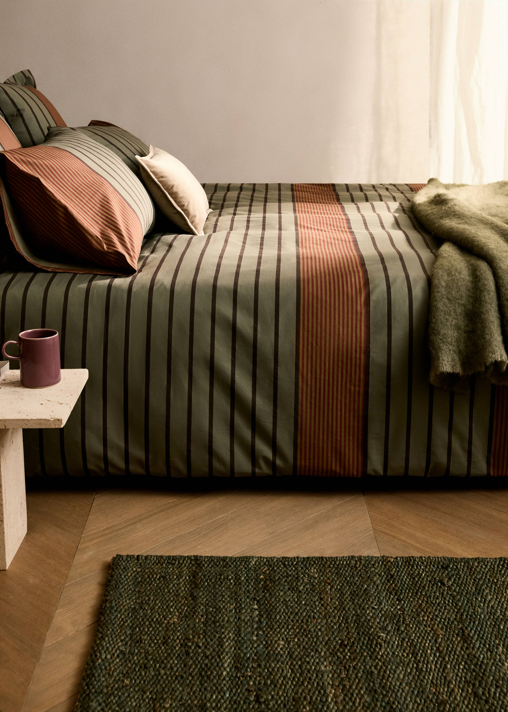 Percale cotton multi-striped duvet cover King bed - General plane