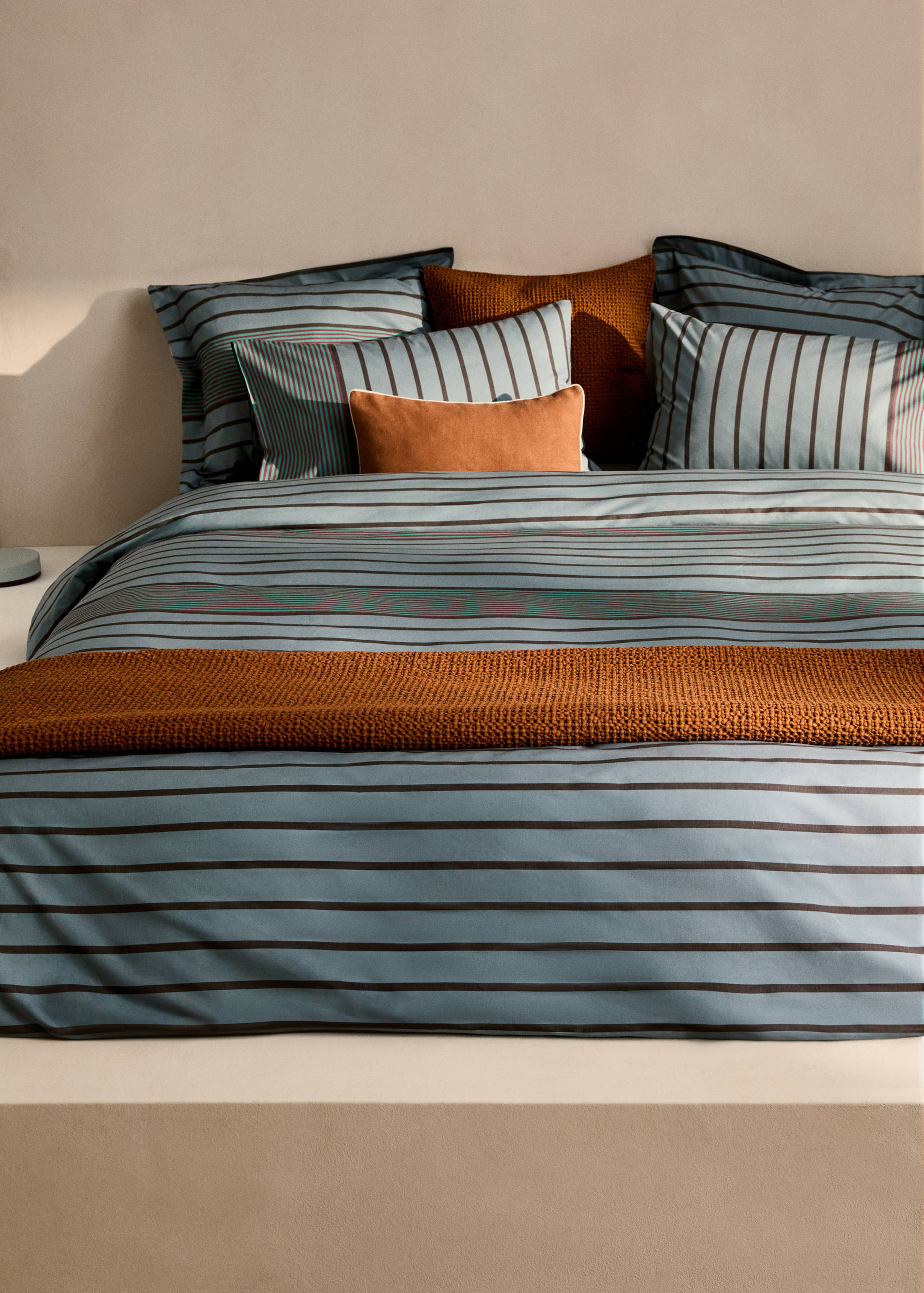 Cotton percale multi-striped duvet cover for 135/140 cm bed - General plane