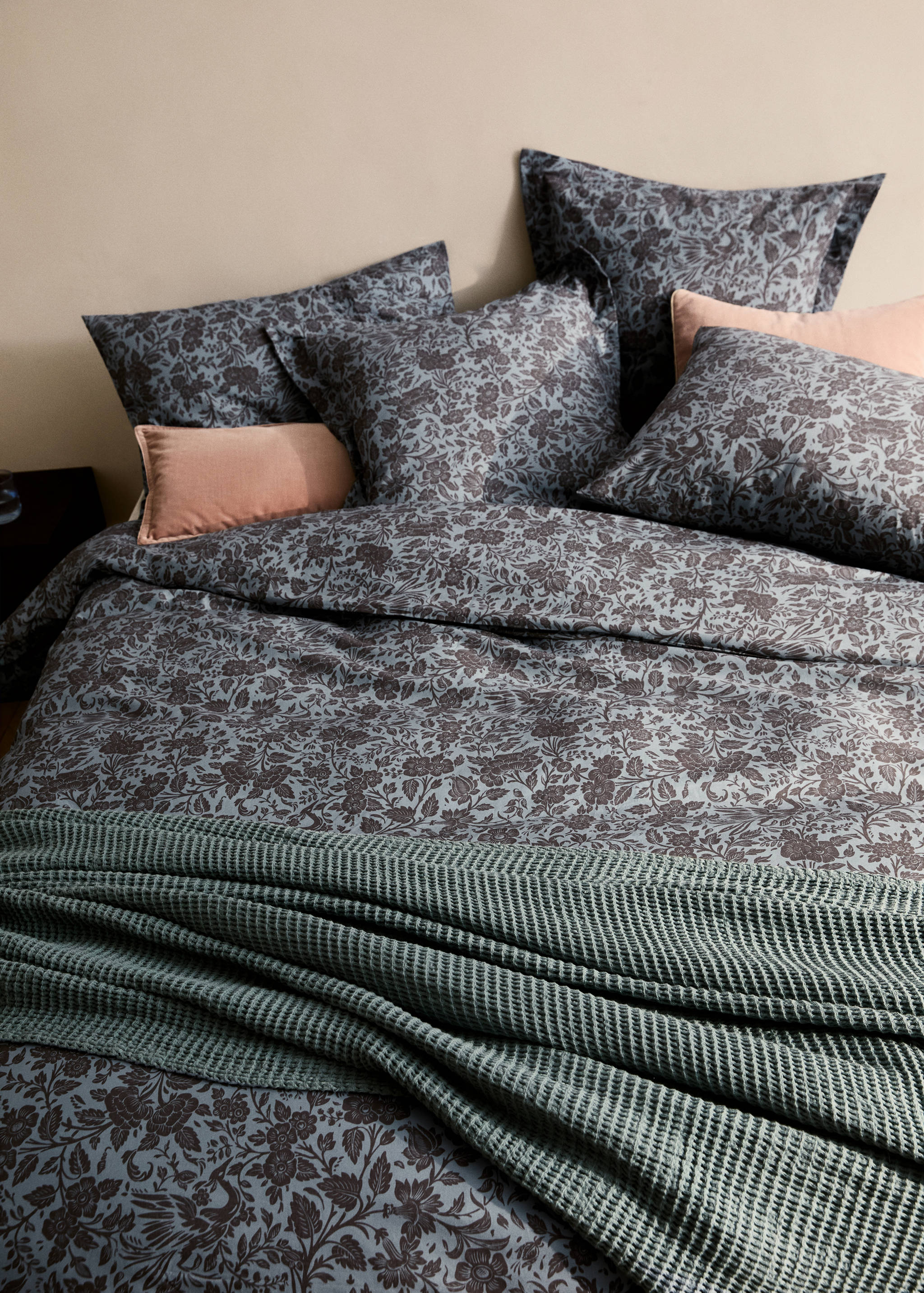 Cotton percale floral two-tone printed duvet cover for 135/140cm bed - Details of the article 7