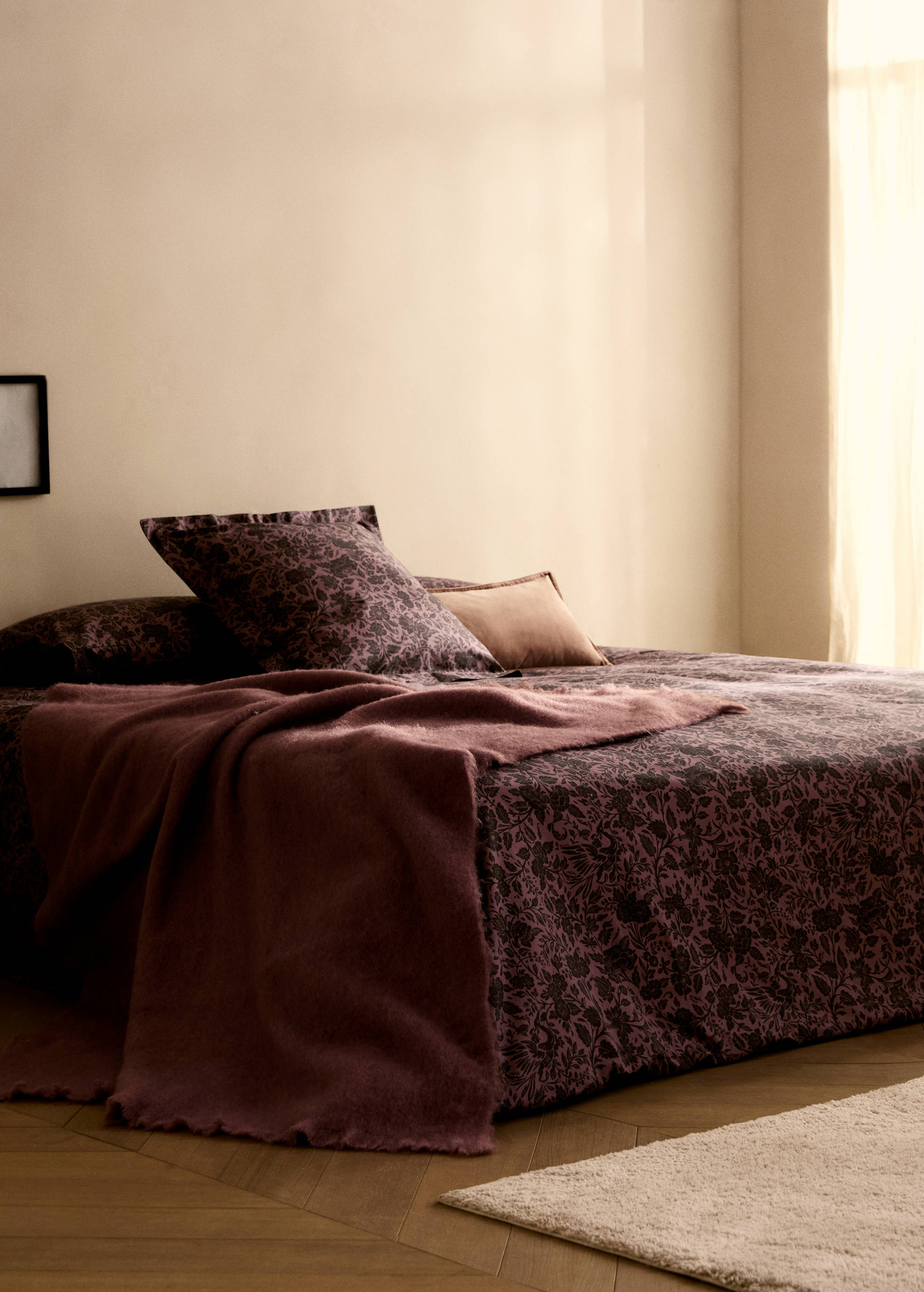 Cotton percale floral two-tone printed duvet cover for 135/140cm bed - General plane