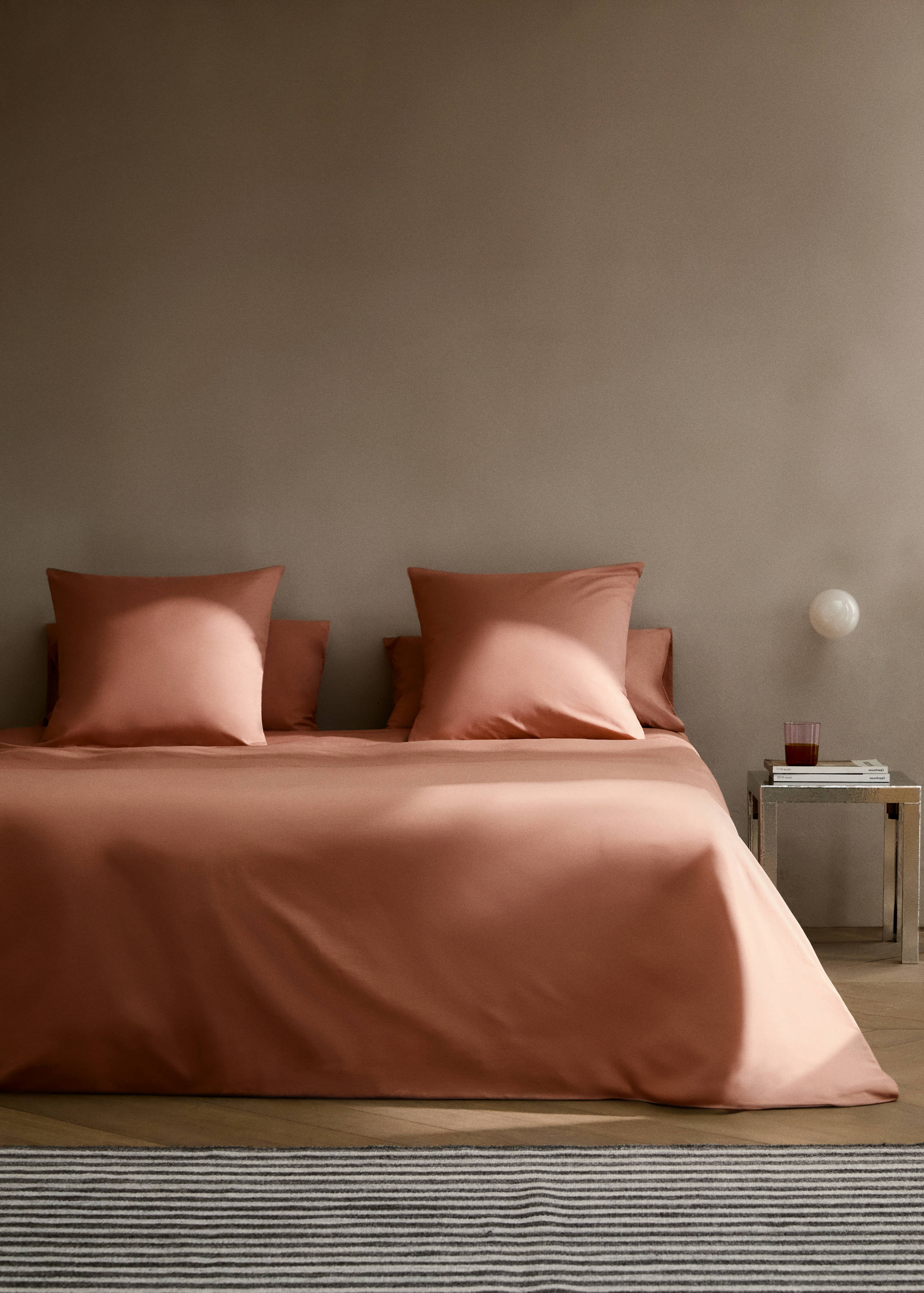 Cotton percale duvet cover with linen trim for 135/140 cm bed - General plane