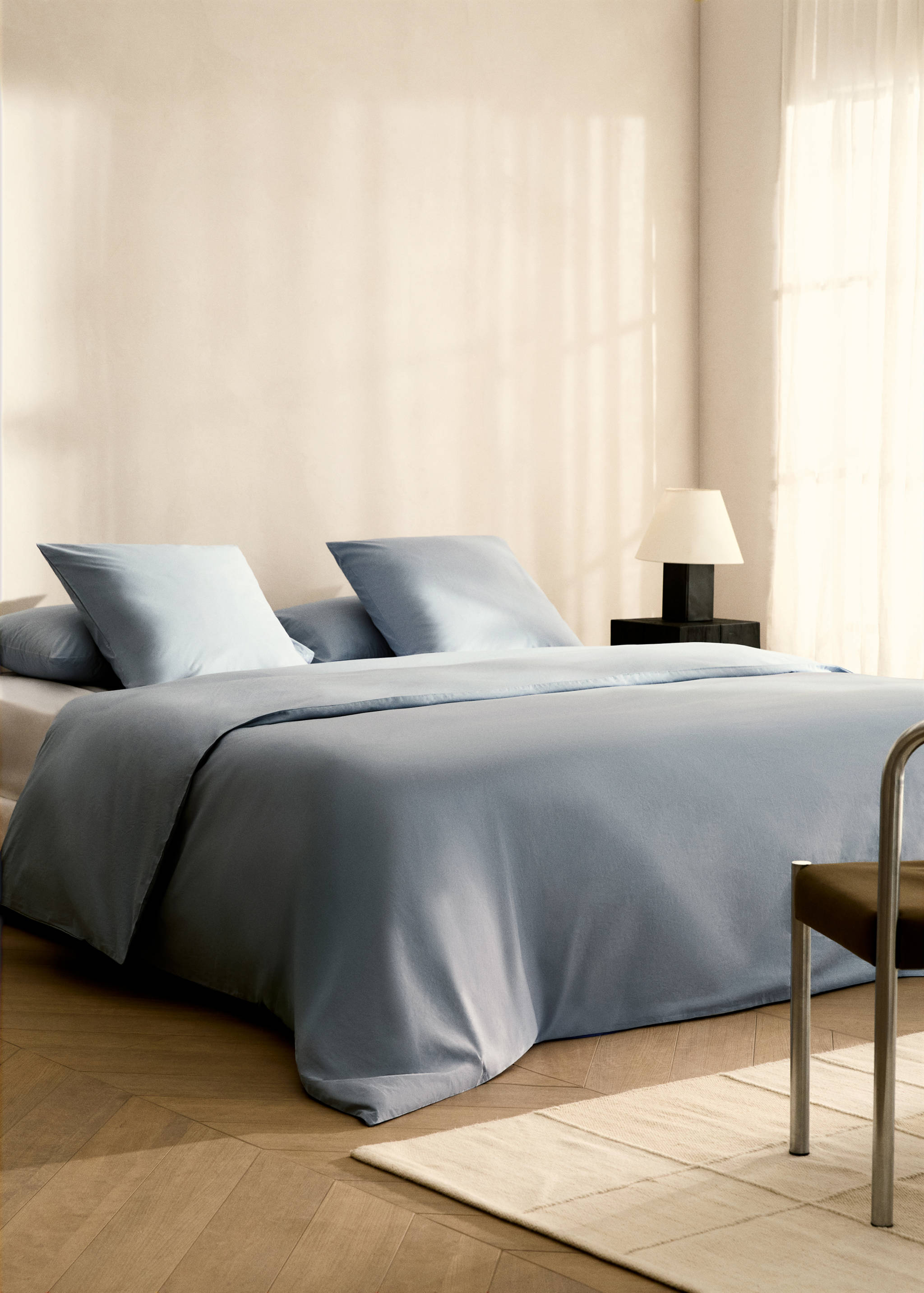 Cotton percale duvet cover with linen trim for 135/140 cm bed - General plane