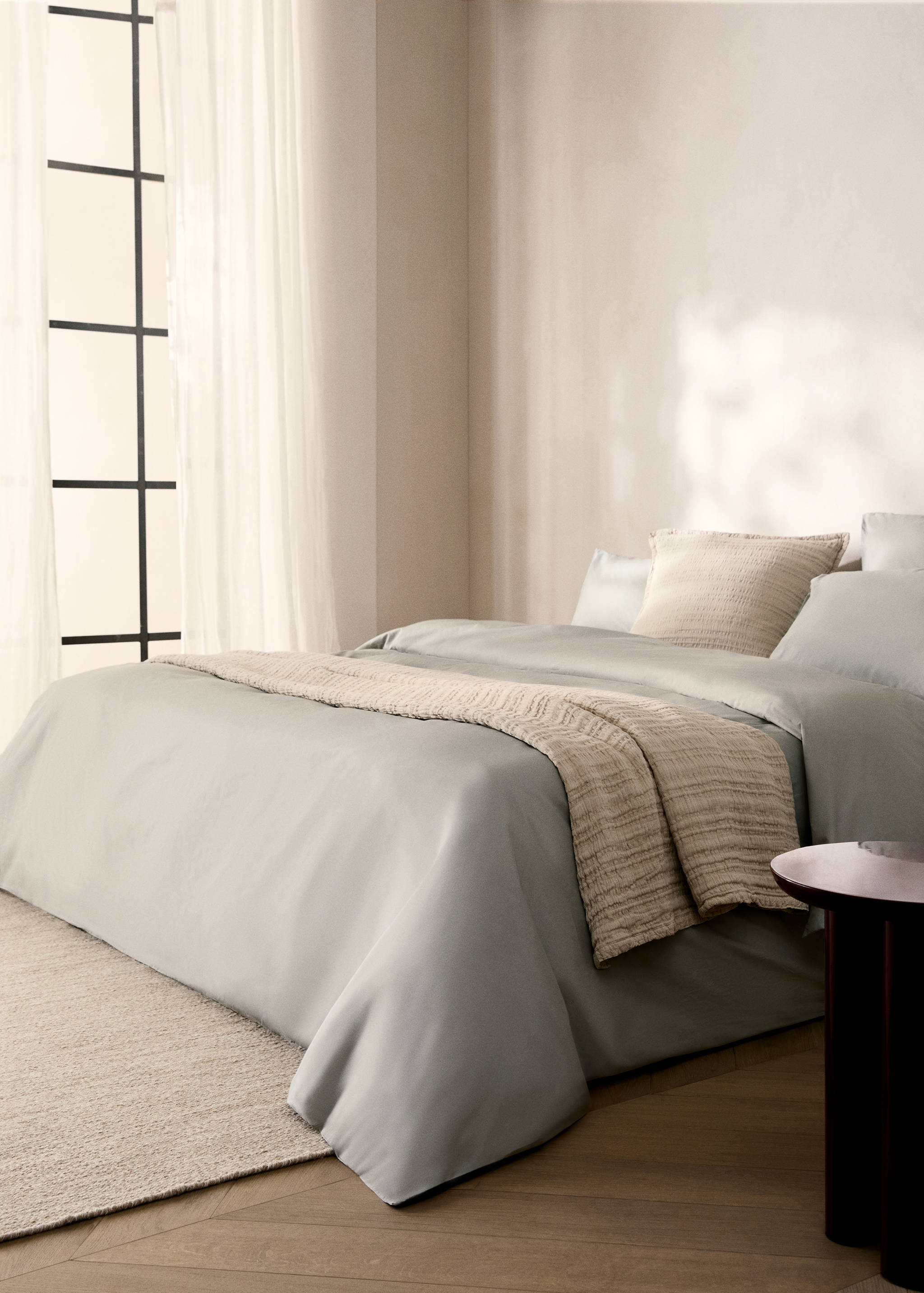 Cotton percale duvet cover with linen trim for 135/140 cm bed - General plane