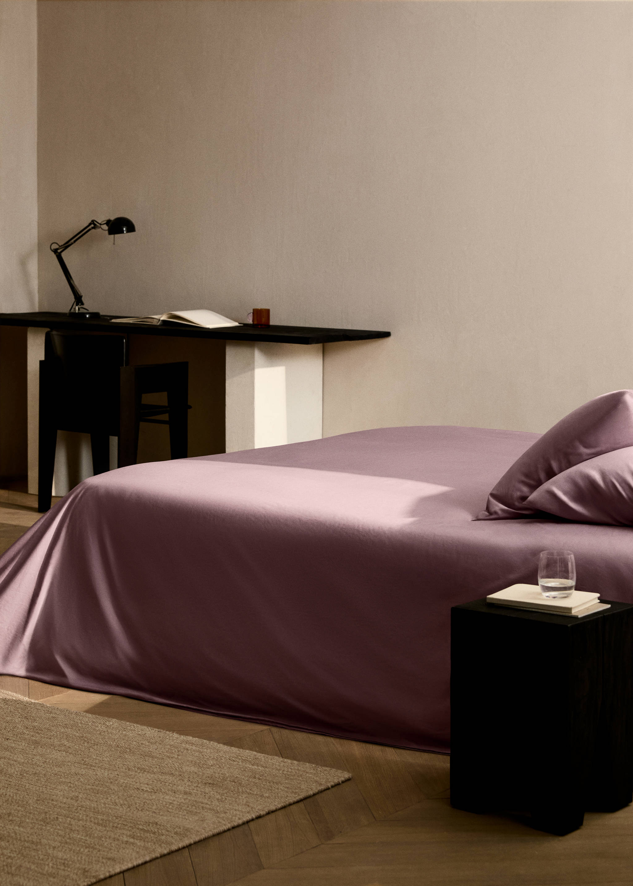 Cotton percale duvet cover with linen trim for 135/140 cm bed - General plane