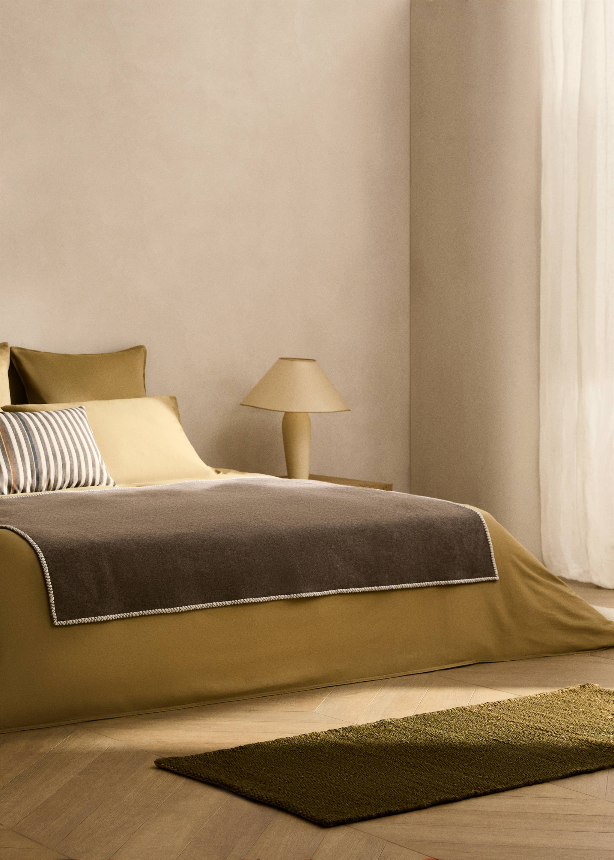 Washed satin cotton double-stitched duvet cover Superking bed - General plane