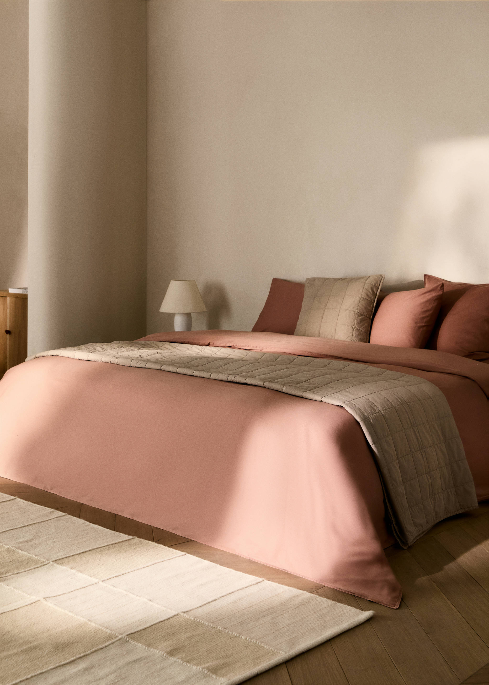 Washed satin cotton double-stitched duvet cover Superking bed - General plane