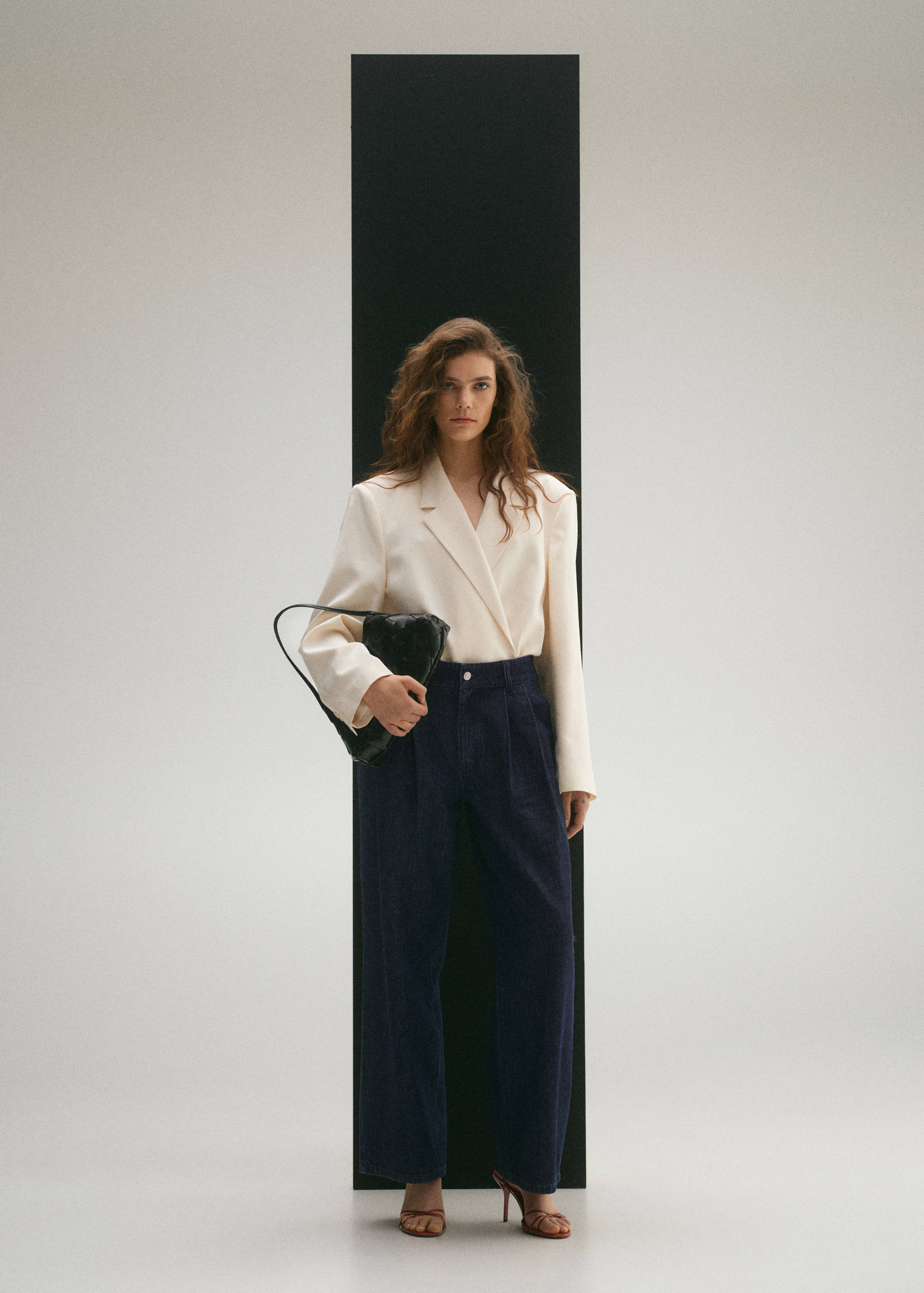 Rinse-wash wide leg jeans with pleats - General plane