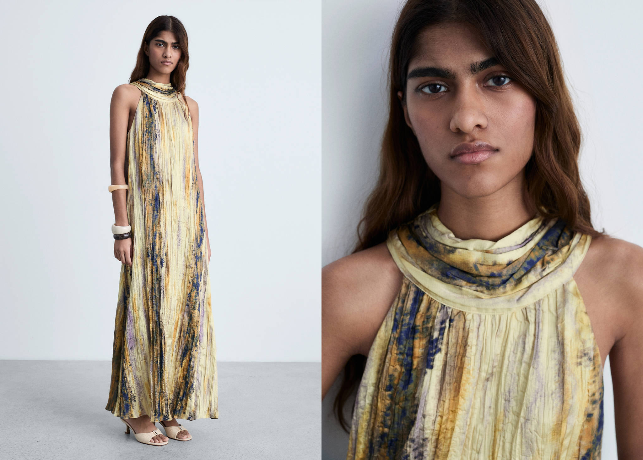 Long satin textured dress - Panoramic plane