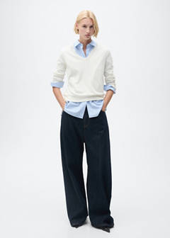 V-neck knit sweater — Ecru 2