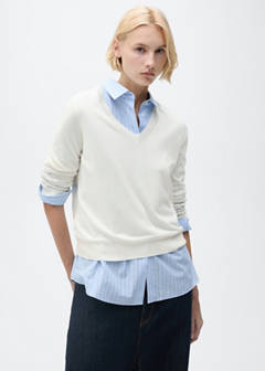 V-neck knit sweater — Ecru 1