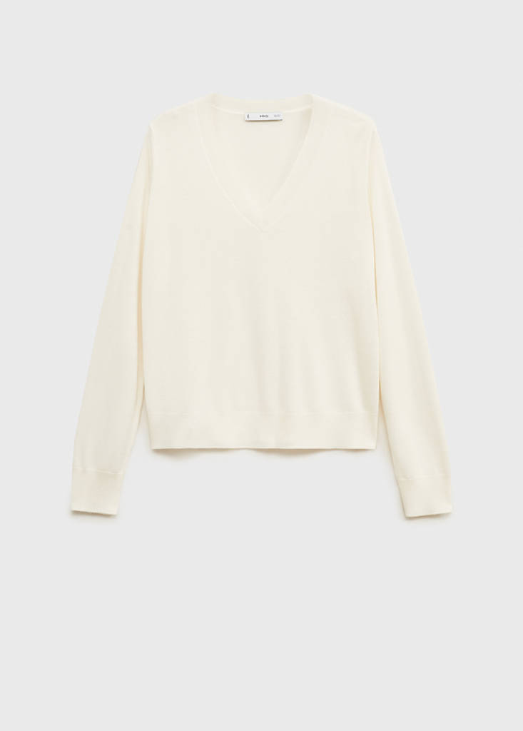 V-neck knit sweater — Ecru