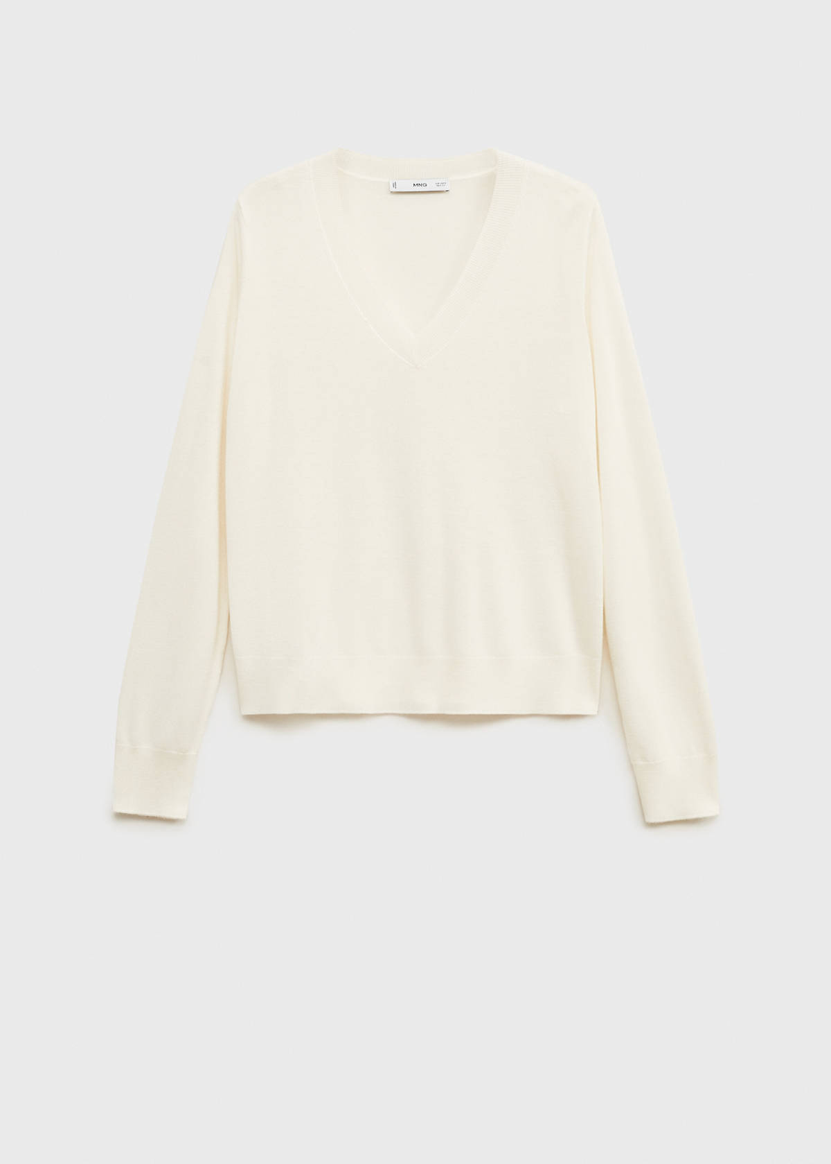 V-neck knit sweater — Ecru