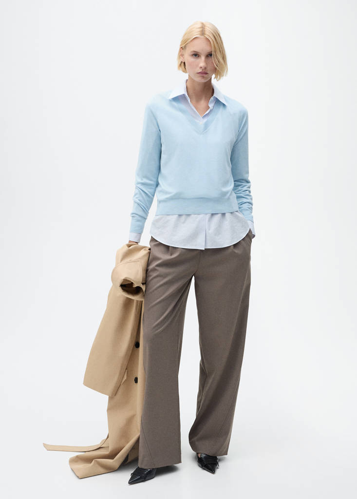 V-neck knit sweater — Sky Blue