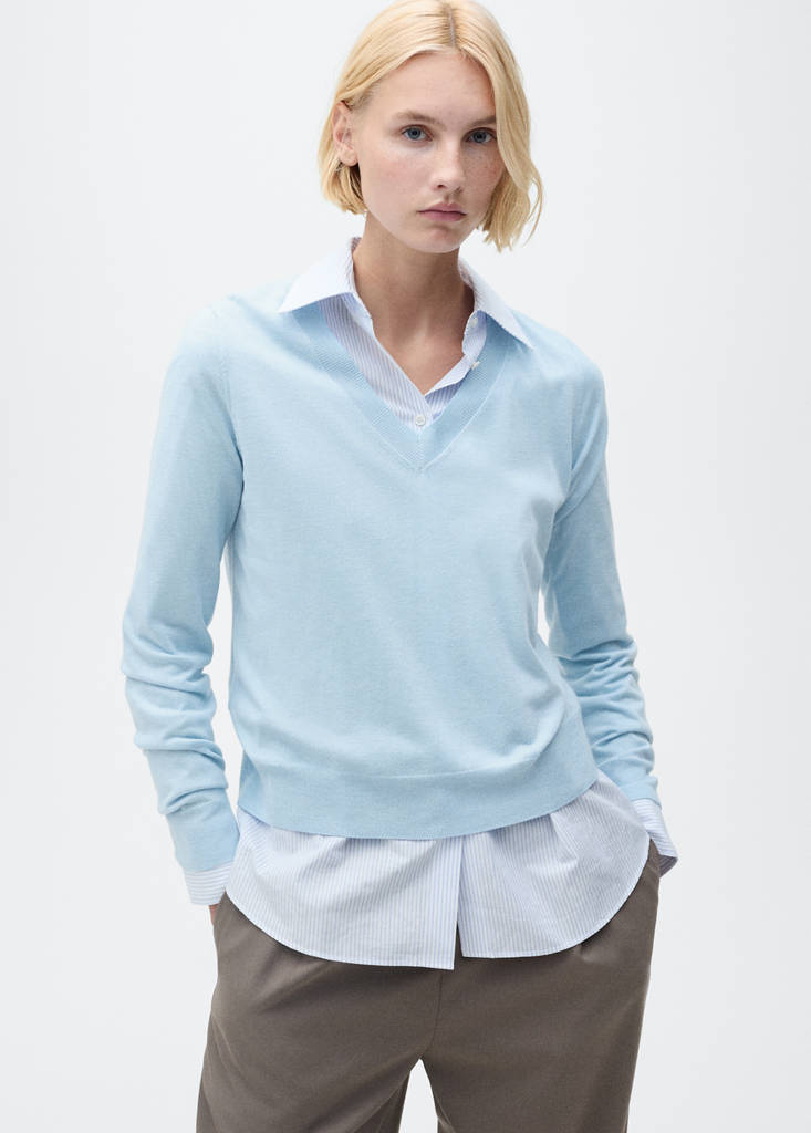 V-neck knit sweater — Sky Blue