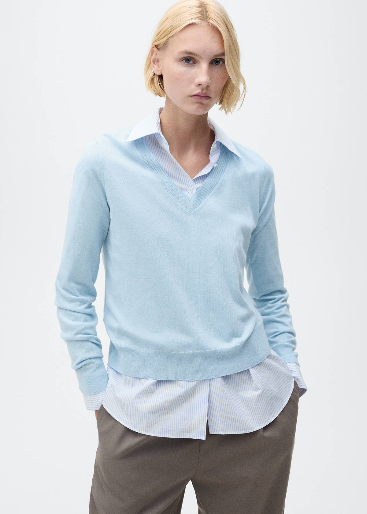 V-neck knit sweater — Sky Blue