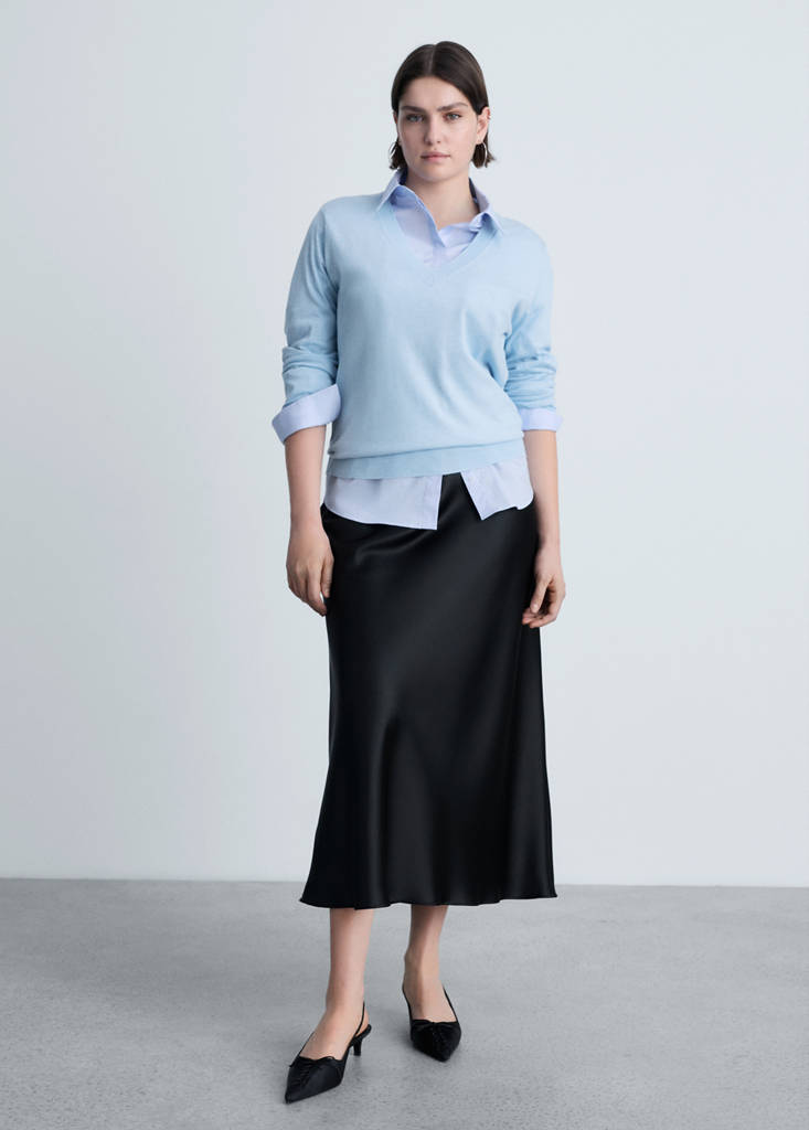 V-neck knit sweater — Sky Blue