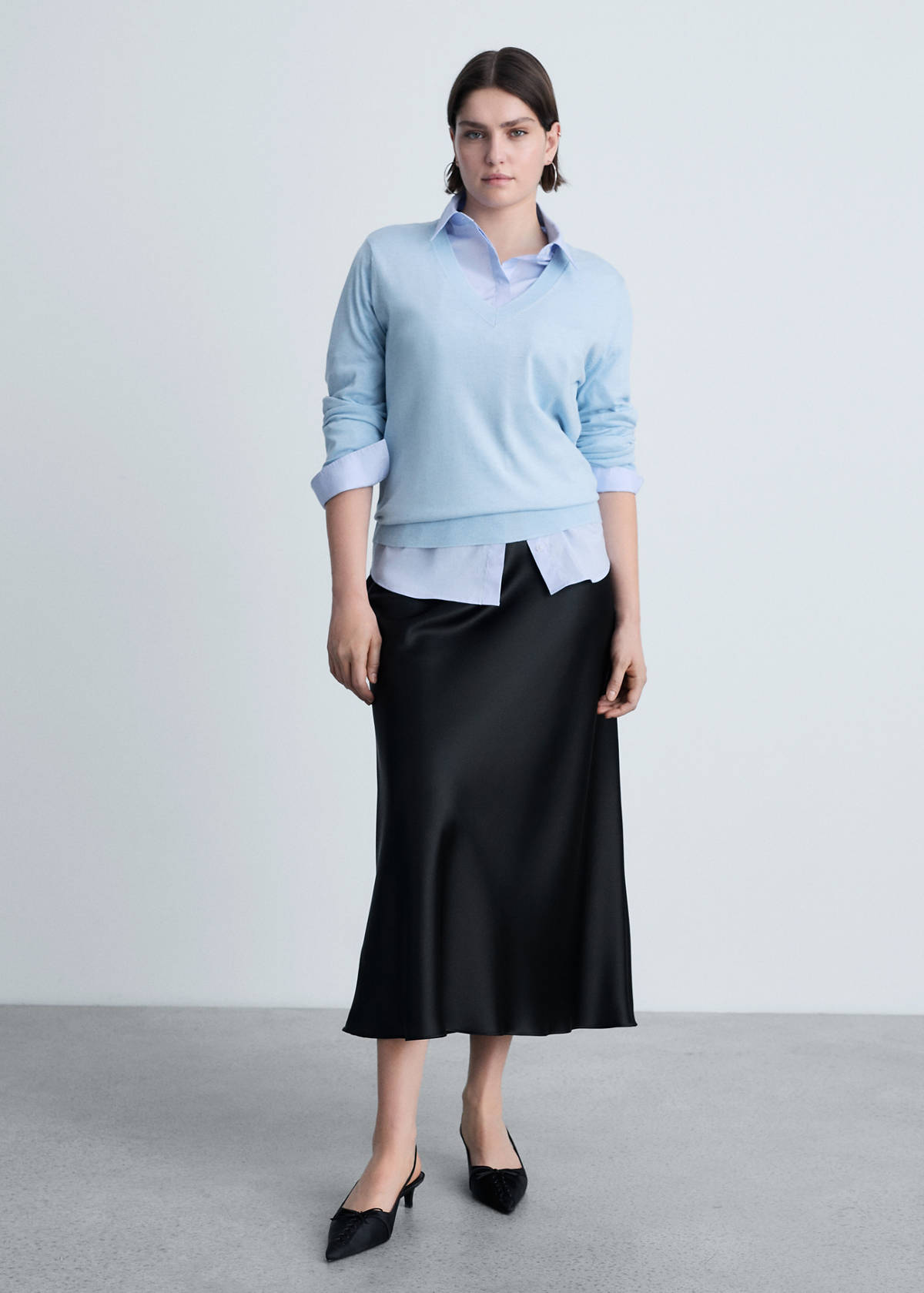 V-neck knit sweater — Sky Blue