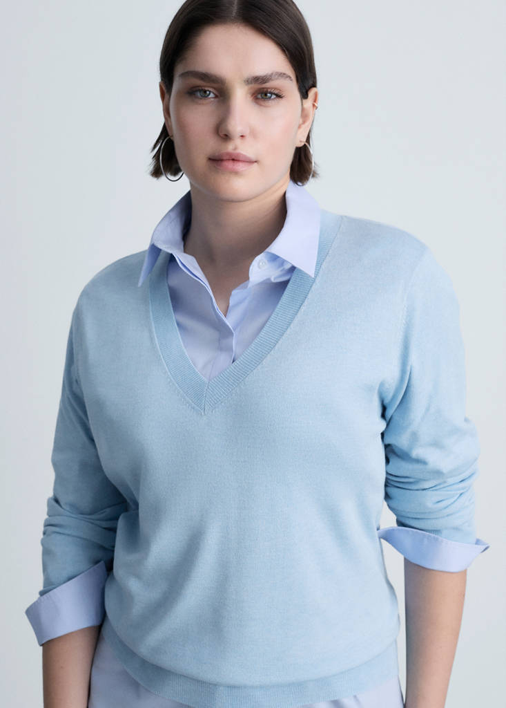V-neck knit sweater — Sky Blue