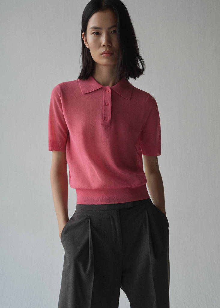 Knitted polo-neck sweater — Fuchsia