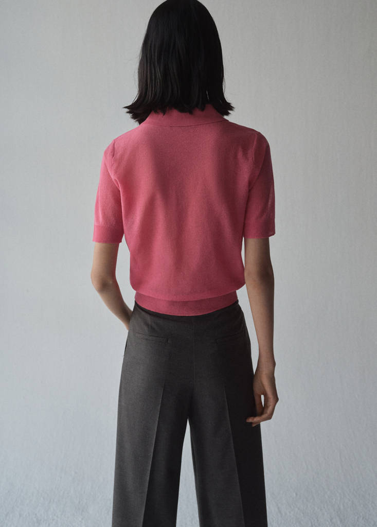 Knitted polo-neck sweater — Fuchsia