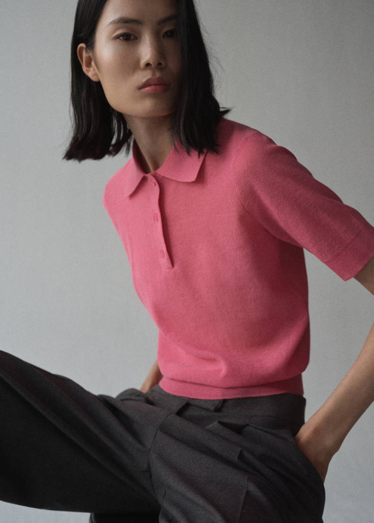 Knitted polo-neck sweater — Fuchsia