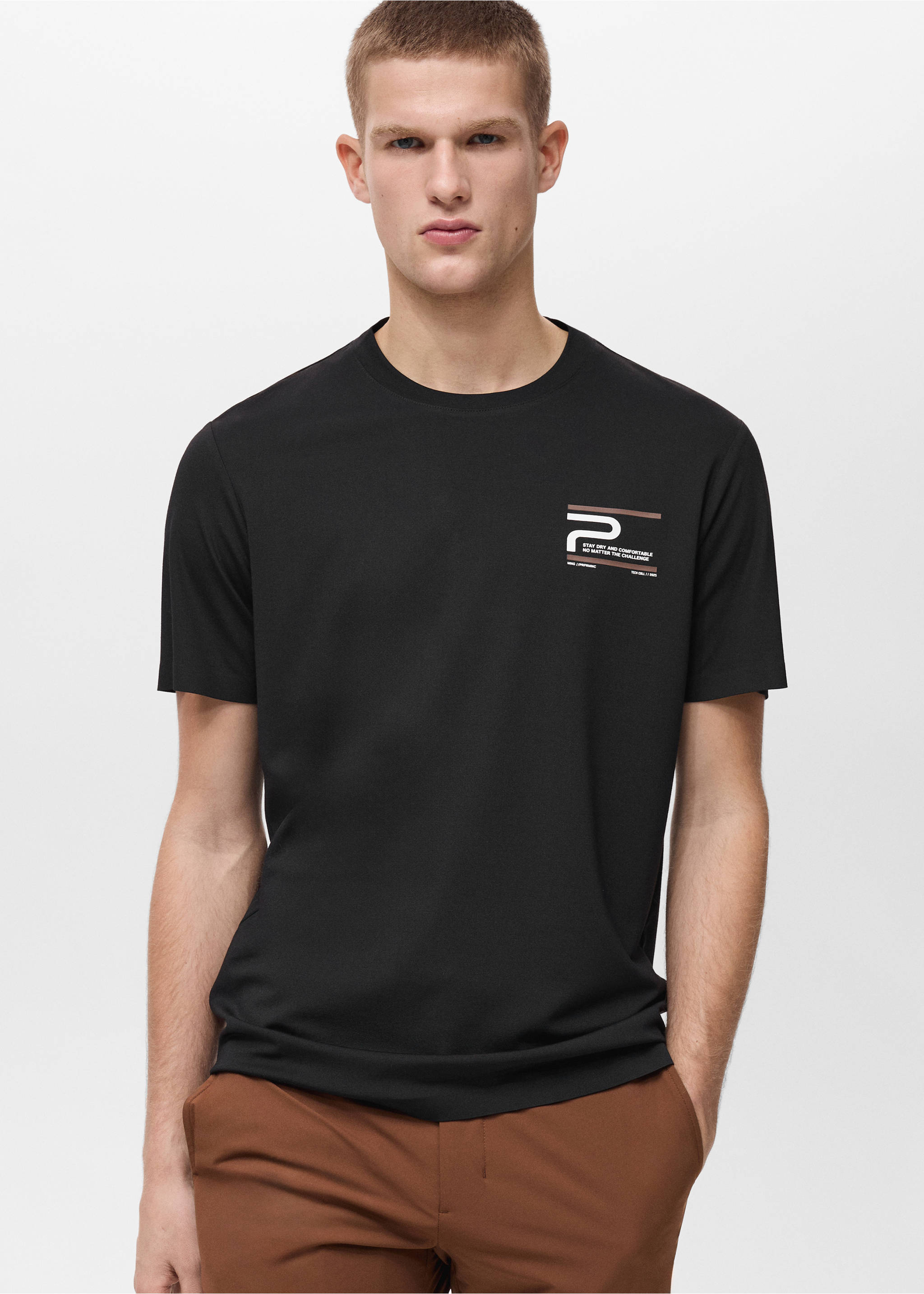 Bedrukt slim-fit T-shirt COOLMAX® - Middenvlak, Zwart. Ref: 87004408-00.