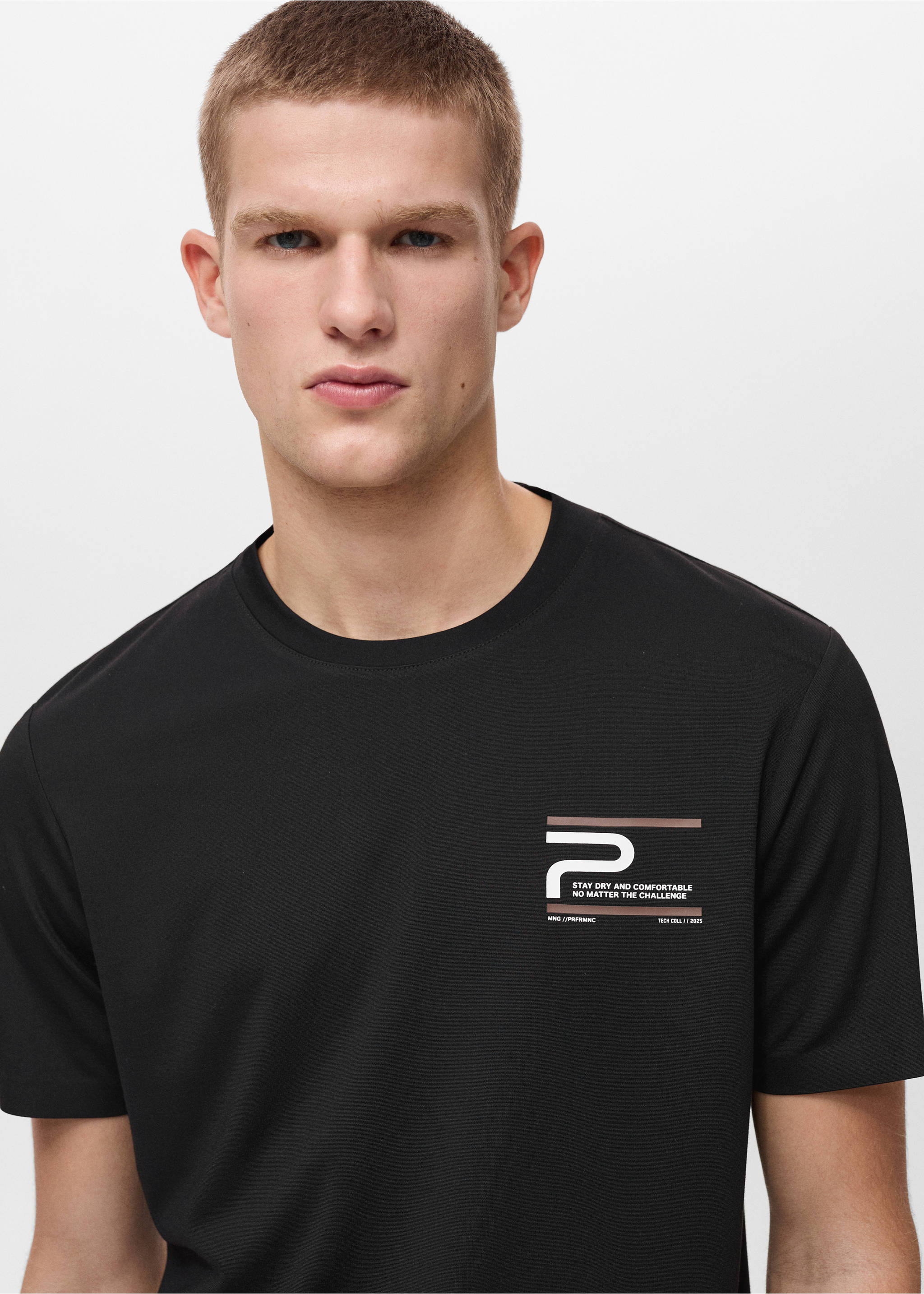 Bedrukt slim-fit T-shirt COOLMAX® - Detail van het artikel 1, Zwart. Ref: 87004408-00.