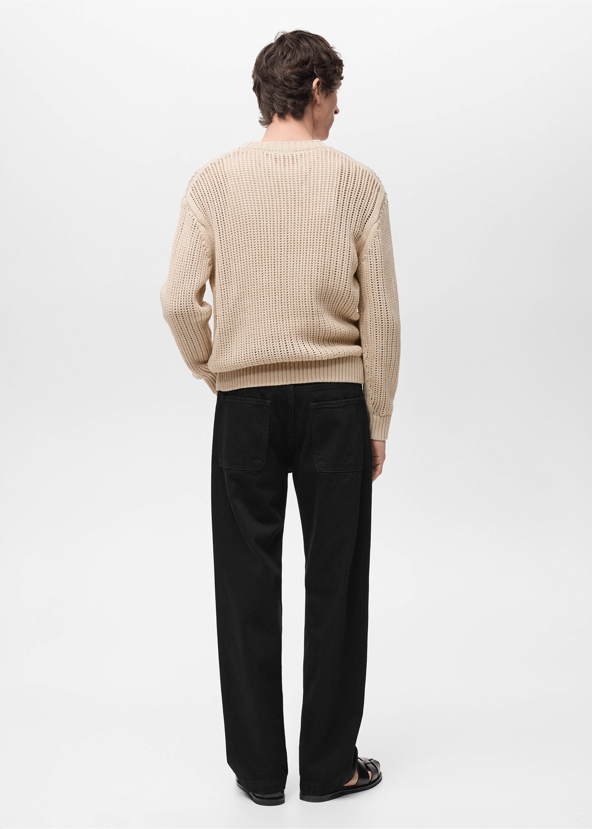 100% cotton knitted sweater with lace design - Reverse of the article, Beige. Ref: 87004414-00.