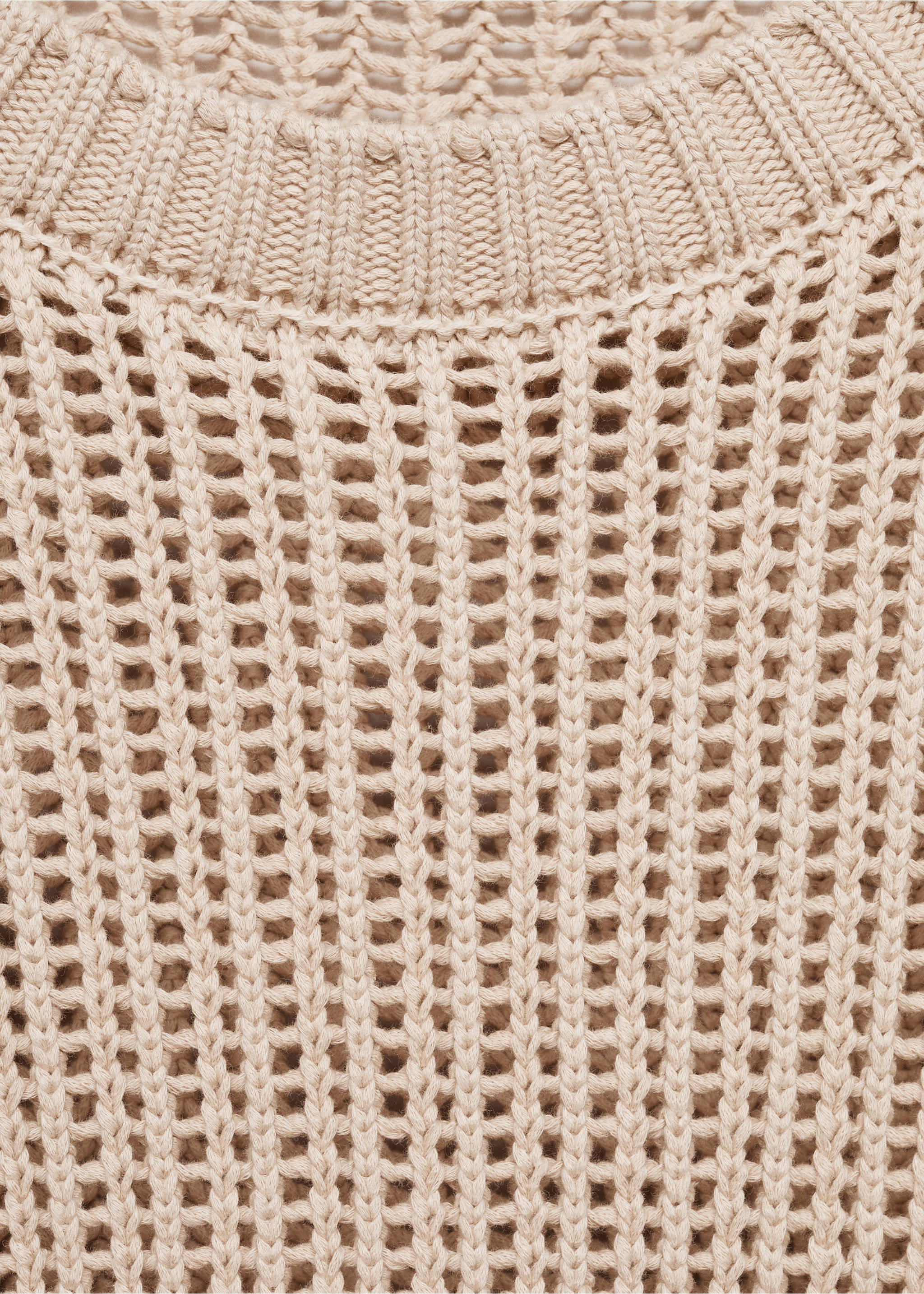 100% cotton knitted sweater with lace design - Details of the article 8, Beige. Ref: 87004414-00.