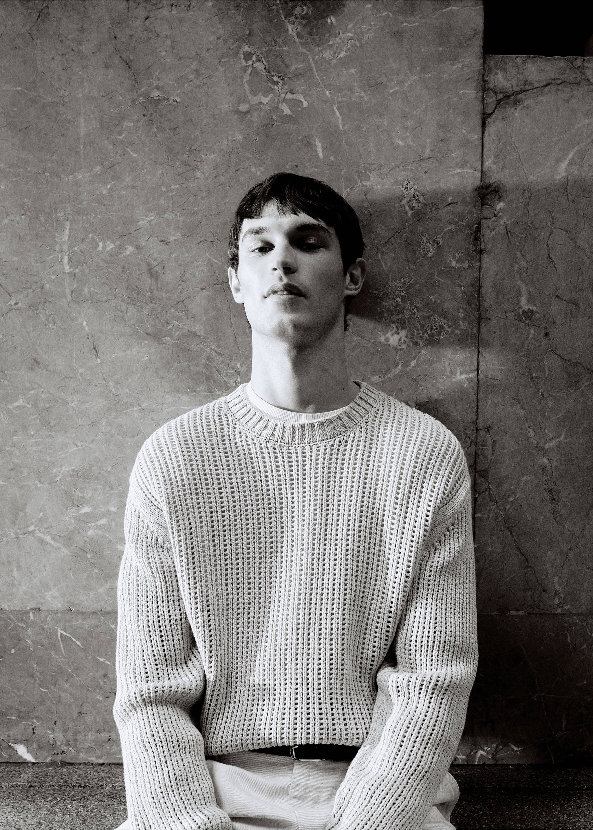 100% cotton knitted sweater with lace design - Details of the article 5, Beige. Ref: 87004414-00.