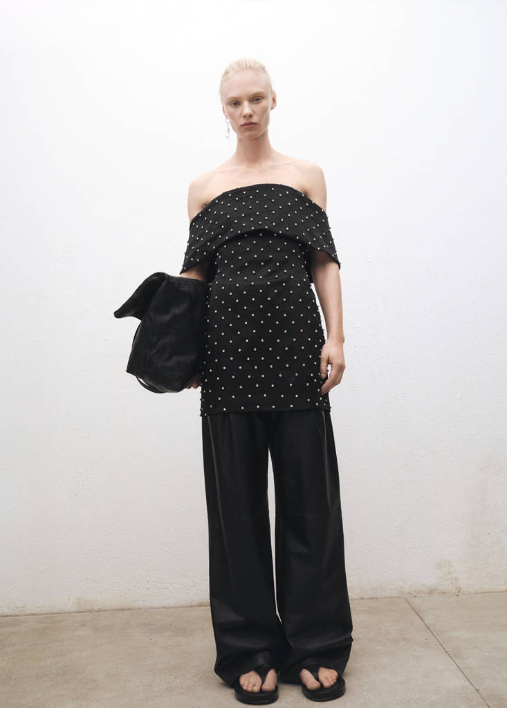 MANGO - Robe bustier avec ornements brillants noir - XS