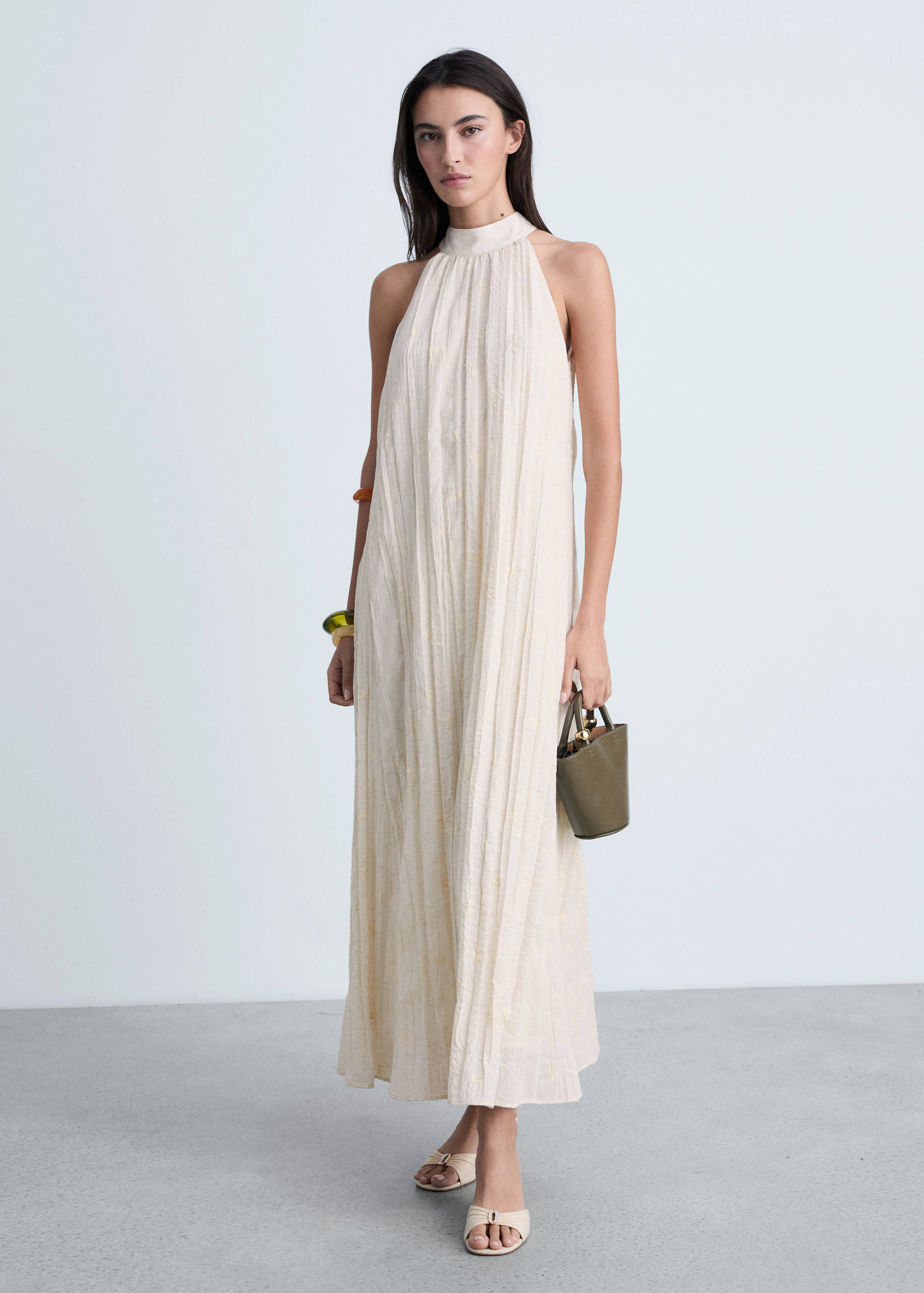 Embroidered linen-blend dress - General plane